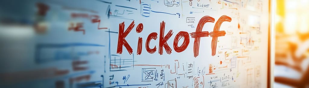Kickoff Event mit Brainstorming und Planungsstrategien auf einem Whiteboard