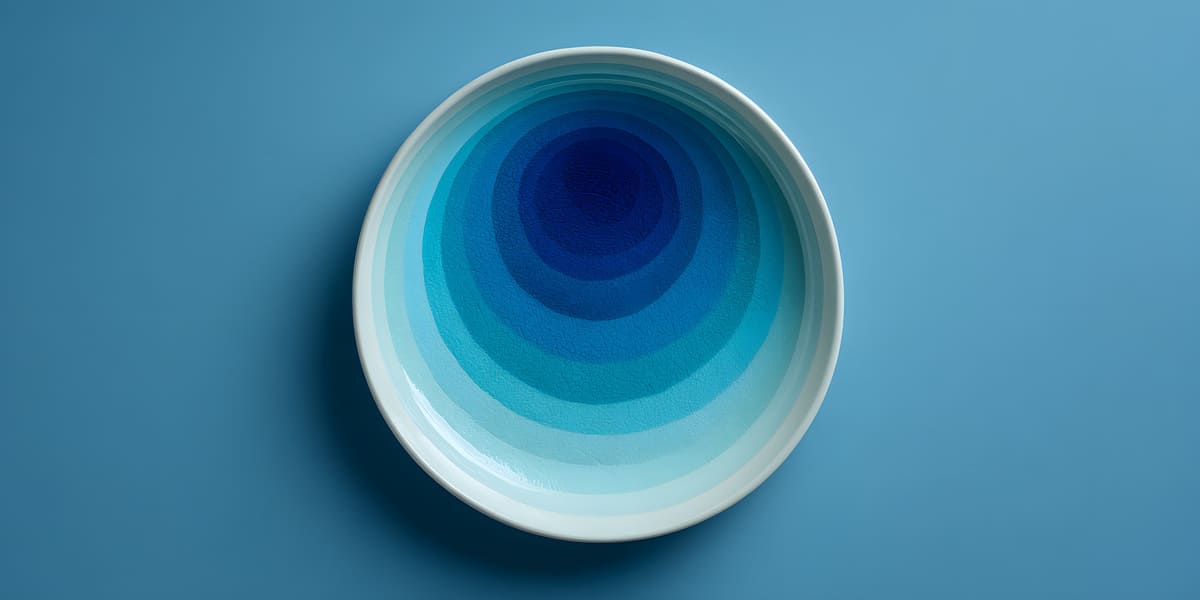 Blauer Porzellanteller mit kreisförmigem Design und Farbverlauf